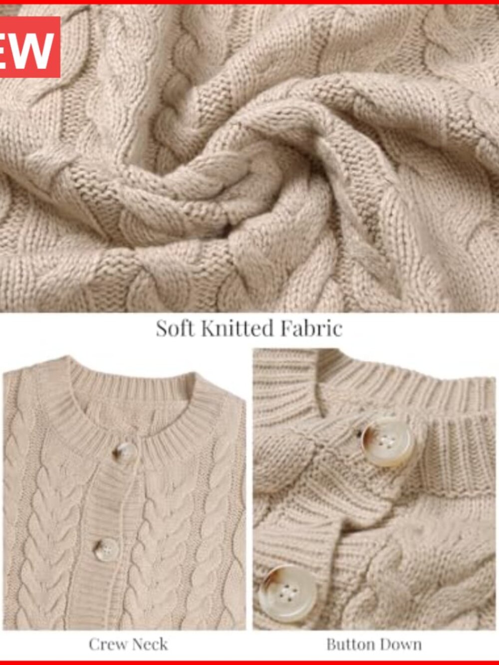 Cable Knit Cardigan Sweater Open Front Long Sleeve Acrylic Blend - Picture 5 of 6